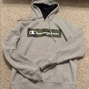 Champion Gray and Green Logo Hoodie